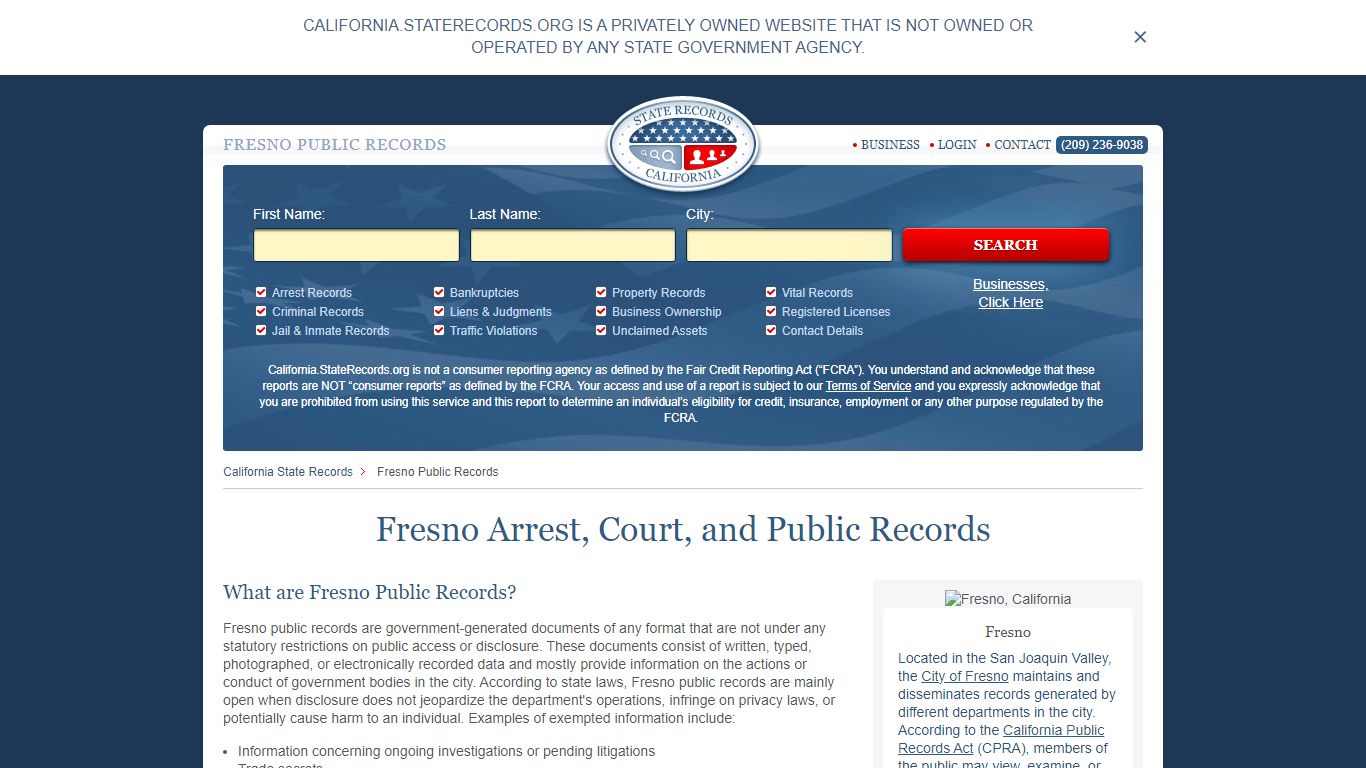 Fresno Arrest and Public Records | California.StateRecords.org